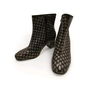 Impo Jarles Ankle Silver Black Houndstooth Sequin Booties/Boots Zip‎ Size 7 M